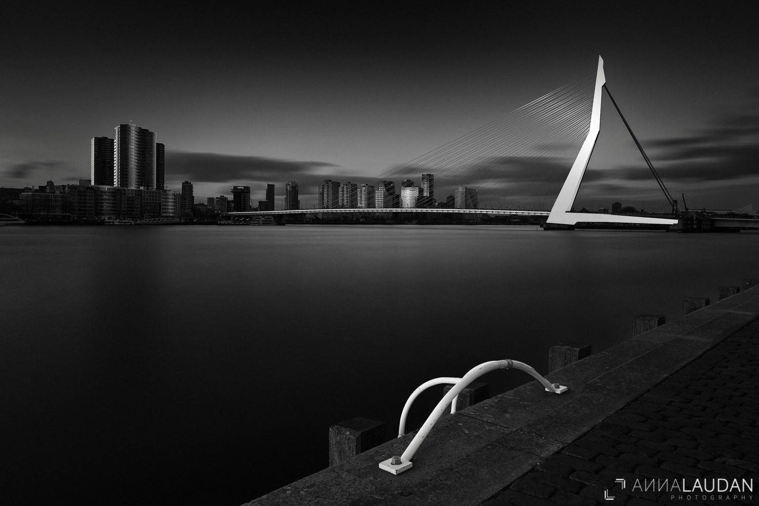 Schwarz-weiße Interpretation der Erasmusbrücke in Rotterdam